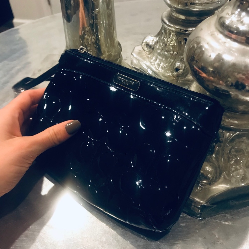 Black patent leather wristlett